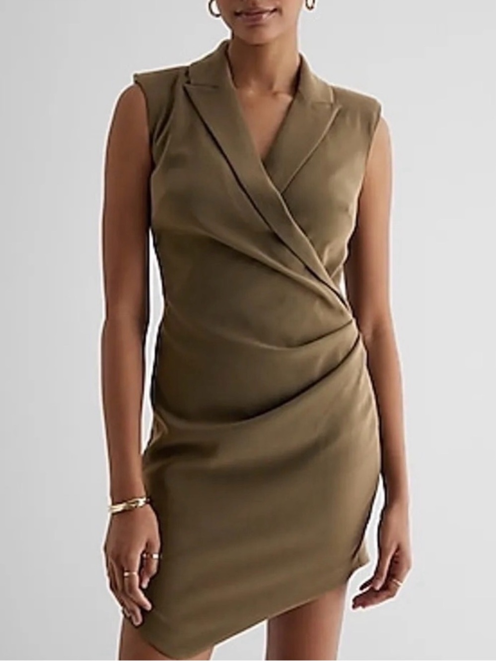Express Olive Green Sleeveless Wrap-Style Mini Dress